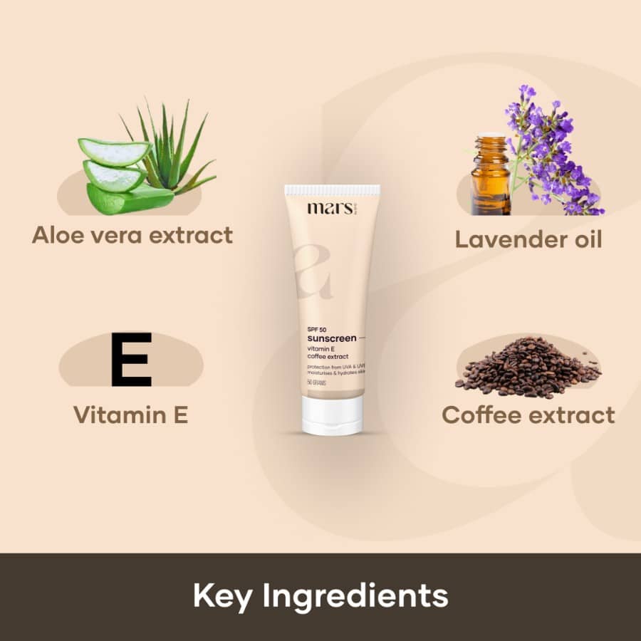 Anti-pollution sun screen, lavender oil, aloe vera extract, Vitamin E