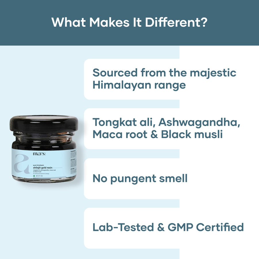 Mars Pure Himalayan Shilajit Gold Resin: Powered with Ashwagandha, Maca Root & Black Musli