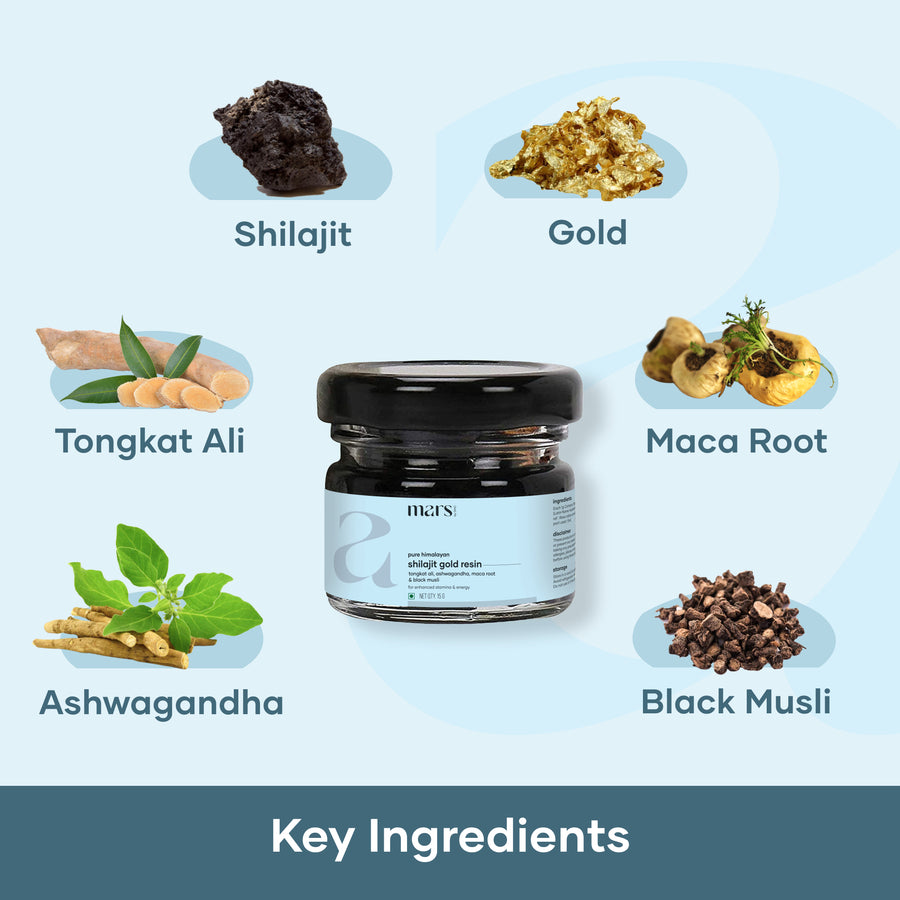 Mars Pure Himalayan Shilajit Gold Resin: Powered with Ashwagandha, Maca Root & Black Musli