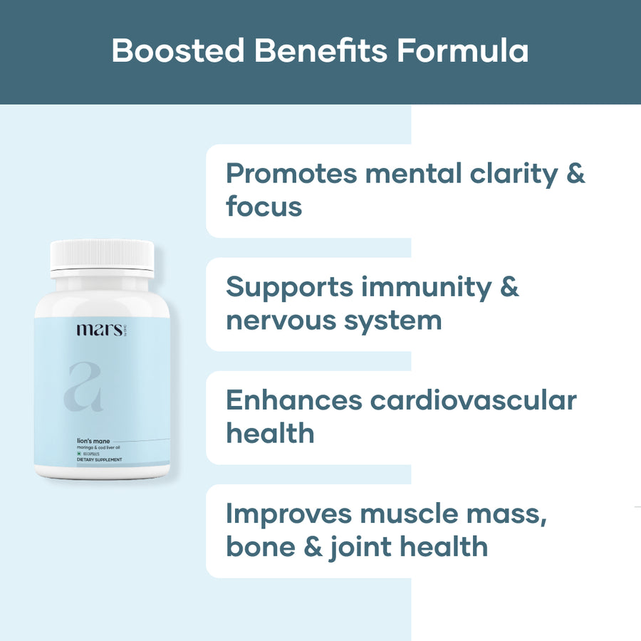 Mars Pure Lion's Mane Caps: Powered with Moringa, Tongkat Ali & Cod Liver Oil (60 N)