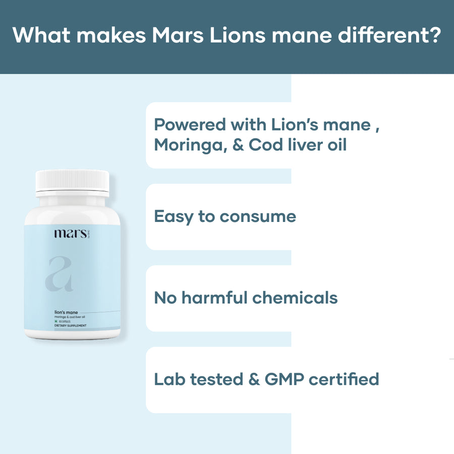 Mars Pure Lion's Mane Caps: Powered with Moringa, Tongkat Ali & Cod Liver Oil (60 N)